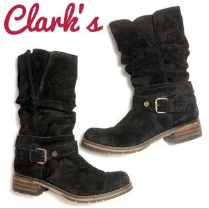 Clarks Majorca Villa suede boots black 9.5 EUC